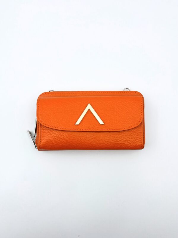 CARTERA BOLSILLO MÓVIL PIEL NARANJA IMAGO DORADO